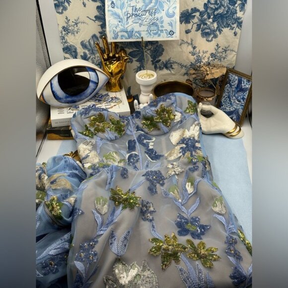 🆕 BRONX & BANCO 🧿 NWOT Dahlia Floral Gown, Baby Blue Multi Maxi - Sz XS US 2 - Picture 12 of 16